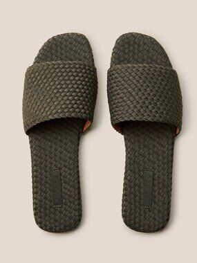 Naghedi "St Barths" Flat Woven Sandals in Olive, size 40